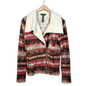RALPH LAUREN Southwest Print Sherpa Collar Zip-Up Jacket